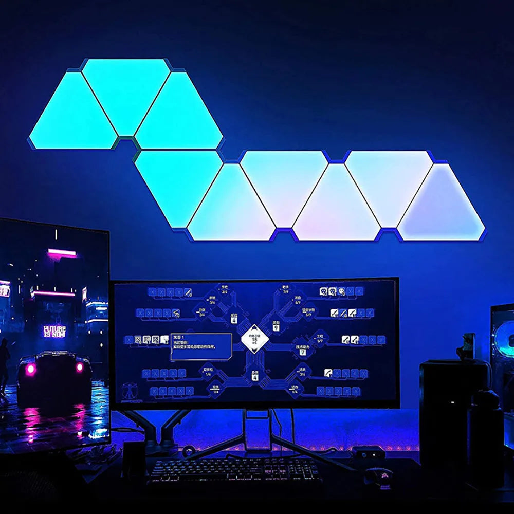 Smart RGB Triangular LED Quantum Wall Lamp - Ambient Night Light for Bedroom and Office Decor