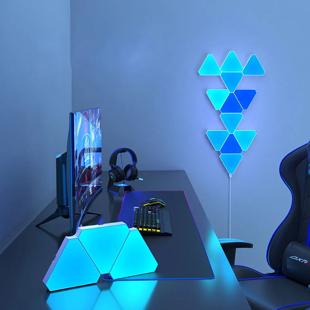 Smart RGB Triangular LED Quantum Wall Lamp - Ambient Night Light for Bedroom and Office Decor