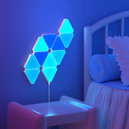 Smart RGB Triangular LED Quantum Wall Lamp - Ambient Night Light for Bedroom and Office Decor