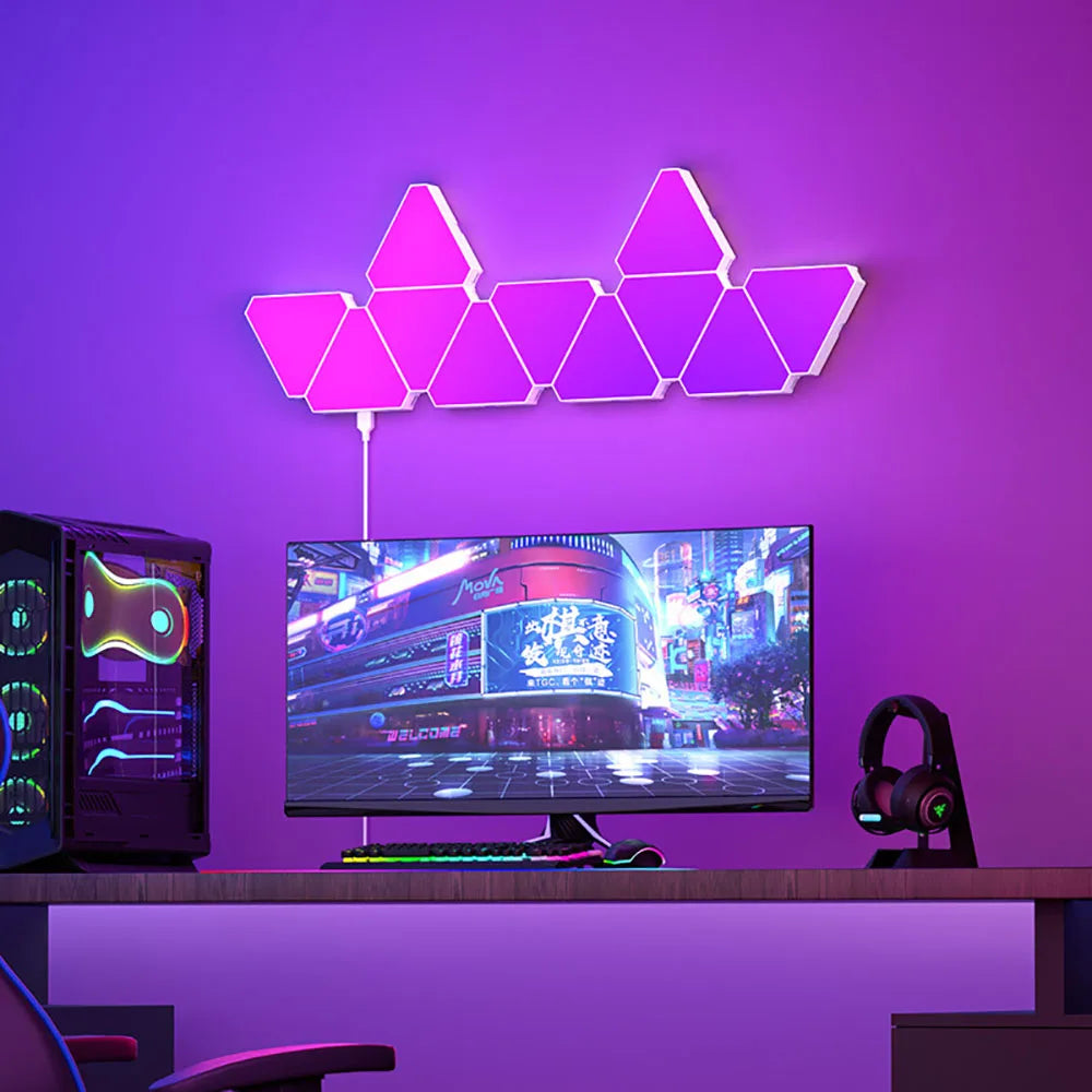 Smart RGB Triangular LED Quantum Wall Lamp - Ambient Night Light for Bedroom and Office Decor